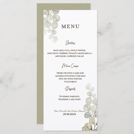 Waterverf Eucalyptus Wedding Menu (Voorkant / Achterkant)