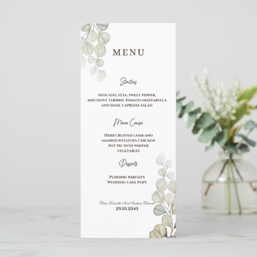 Waterverf Eucalyptus Wedding Menu (Staand voorkant)
