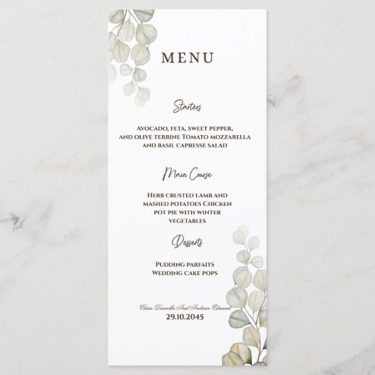 Waterverf Eucalyptus Wedding Menu (Voorkant)