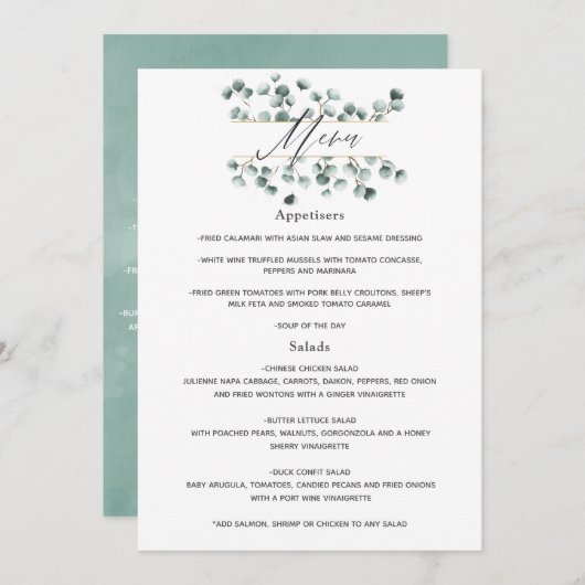 Waterverf Eucalyptus Wedding Menu (Voorkant / Achterkant)