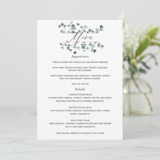 Waterverf Eucalyptus Wedding Menu (Staand voorkant)