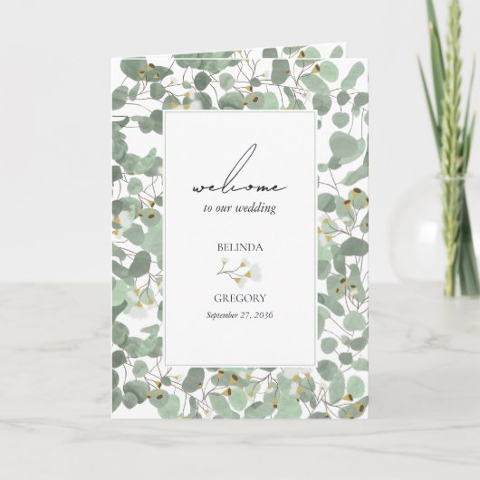 Waterverf Eucalyptus Wedding Order of Service Programma (Voorkant)
