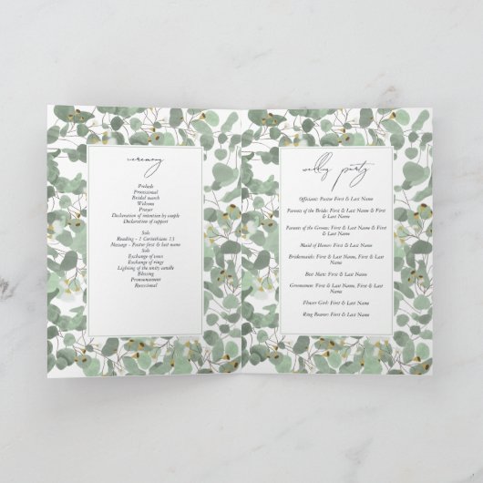 Waterverf Eucalyptus Wedding Order of Service Programma (Binnen)
