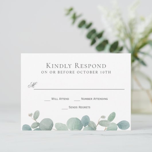 Waterverf Eucalyptus Wedding RSVP (Staand voorkant)