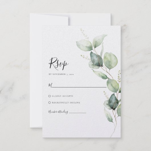 Waterverf Eucalyptus Wedding RSVP Kaartje (Voorkant)