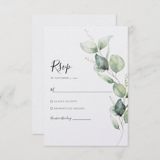 Waterverf Eucalyptus Wedding RSVP Kaartje (Voorkant / Achterkant)