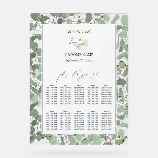 Waterverf Eucalyptus Wedding Seating Chart Acryl Bord (Voorkant)