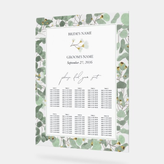 Waterverf Eucalyptus Wedding Seating Chart Acryl Bord (Hoek)