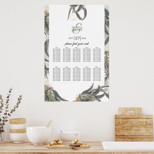 Waterverf Eucalyptus Wedding Seating Chart Poster (Keuken)