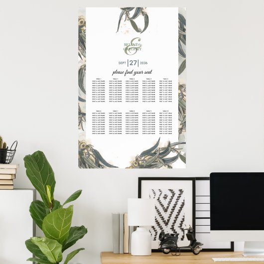 Waterverf Eucalyptus Wedding Seating Chart Poster (Thuiskantoor)