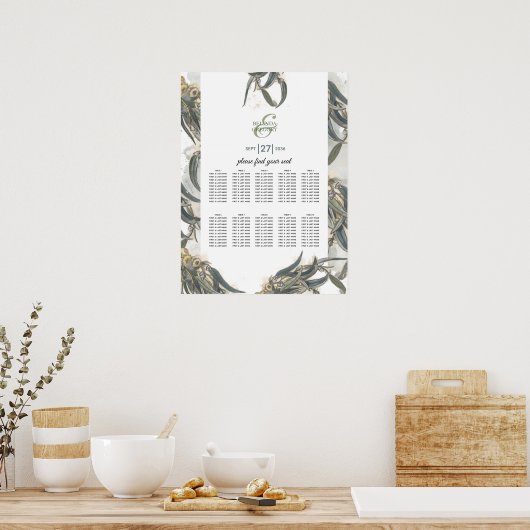 Waterverf Eucalyptus Wedding Seating Chart Poster (Keuken)