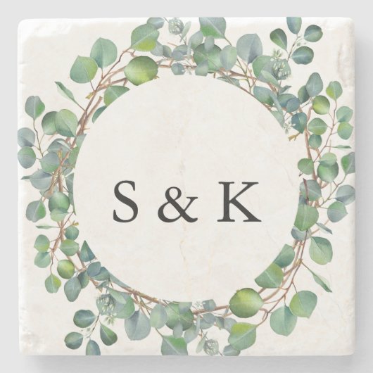 Waterverf Eucalyptus Wedding Stenen Onderzetter (Voorkant)