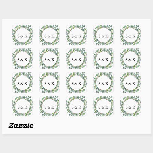 Waterverf Eucalyptus Wedding Vierkante Sticker (Vel)