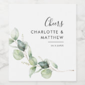 Waterverf Eucalyptus Wedding Wijn Etiket (Enkel label)