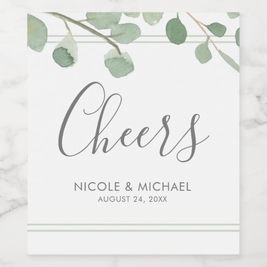 Waterverf Eucalyptus Wedding Wijn Etiket (Enkel label)