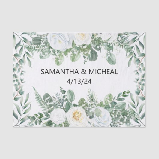 Waterverf Eucalyptus White Floral Tissuepapier (Voorkant)