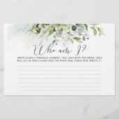 Waterverf eucalyptus Wie ben ik bruidsfeest spel Briefpapier (Voorkant)