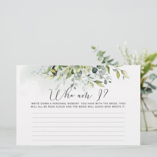 Waterverf eucalyptus Wie ben ik bruidsfeest spel Briefpapier (Staand voorkant)