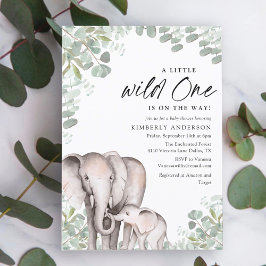 Waterverf Eucalyptus Wilde Olifant Baby Shower Kaart