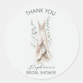 Waterverf Eucalyptus & Witte Jurk Bruidsdouche Ronde Sticker (Voorkant)