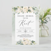 Waterverf eucalyptus witte rozen elopement kaart (Staand voorkant)