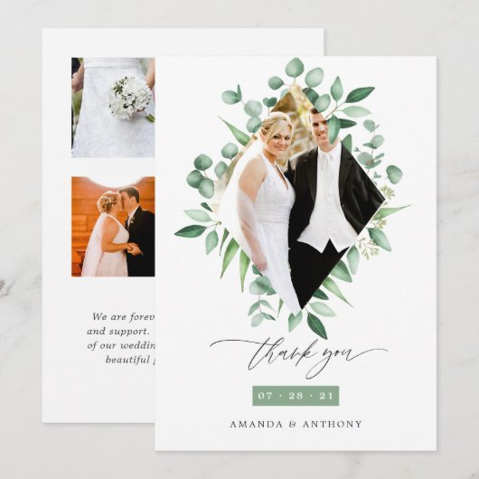 Waterverf Eucalyptus Woodland groen bruiloft Bedankkaart (Voorkant / Achterkant)