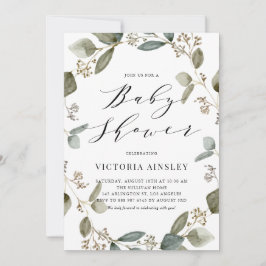 Waterverf Eucalyptus WreatBaby shower Kaart