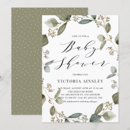 Waterverf Eucalyptus WreatBaby shower Kaart