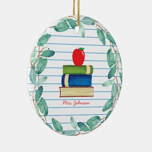 Waterverf Eucalyptus Wreath Apple Books Leerster Keramisch Ornament (Rechts)