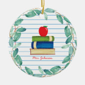 Waterverf Eucalyptus Wreath Apple Books Leerster Keramisch Ornament (Voorkant)