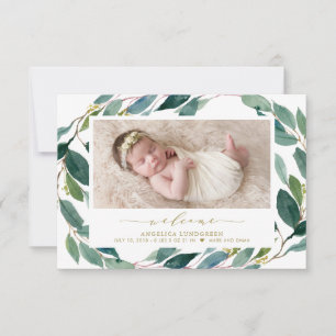 Waterverf Eucalyptus Wreath Birth Announter Aankondiging