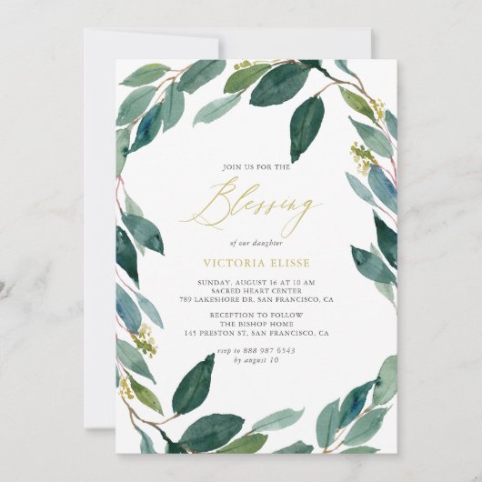 Waterverf Eucalyptus Wreath Blessing Kaart (Voorkant)