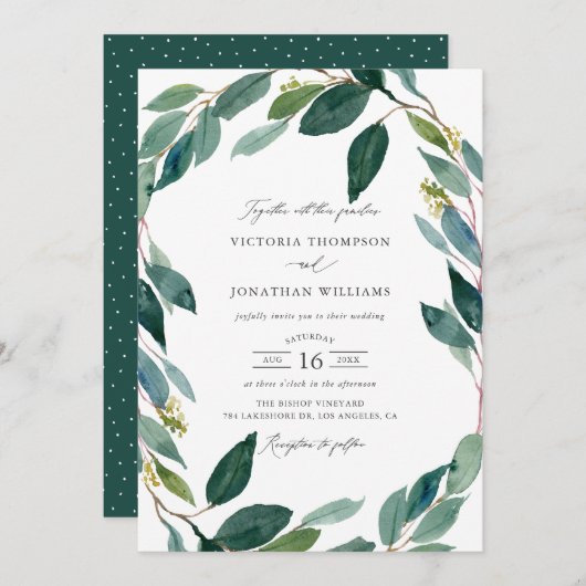Waterverf Eucalyptus Wreath Botanical Wedding Kaart (Voorkant / Achterkant)