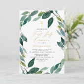 Waterverf Eucalyptus Wreath First Heilige Communie Kaart (Staand voorkant)