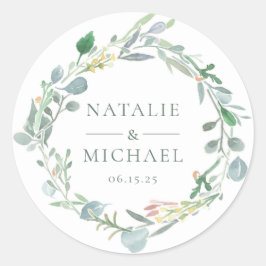 Waterverf Eucalyptus Wreath Greenery Wedding Ronde Sticker