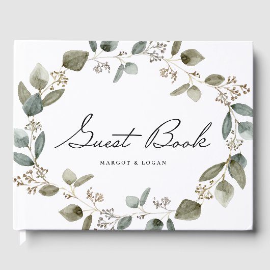 Waterverf Eucalyptus Wreath Weddenfoto Gastenboek (Voorkant)
