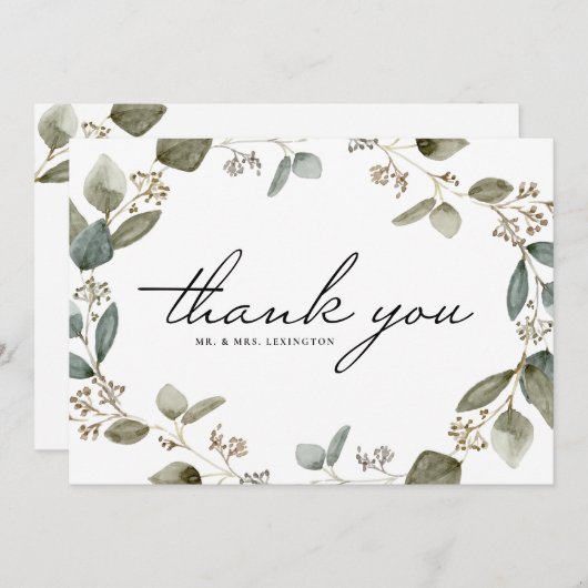 Waterverf Eucalyptus Wreath Wedding Bedankkaart (Voorkant / Achterkant)