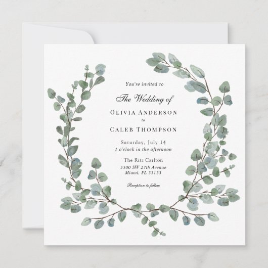 Waterverf Eucalyptus Wreath Wedding Kaart (Voorkant)