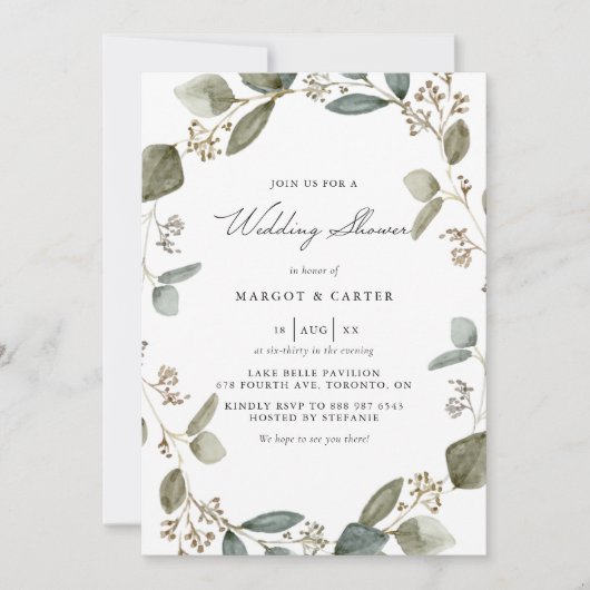 Waterverf Eucalyptus Wreath Wedding Shower Kaart (Voorkant)
