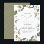 Waterverf Eucalyptus Wreath Wedding Shower Kaart<br><div class="desc">Nodig familie en vrienden uit met deze grove trouwdoucheuitnodiging. Het bevat illustraties van de waterverf van eucalyptus met een kruidachtige stip. Deze eucalyptusuitvinding is perfect voor herfst- en herfstbruiloft. Personaliseer door naam, datum, tijd, plaats en andere gebeurtenisdetails toe te voegen. U kunt de rug van de uitnodiging verder personaliseren door...</div>