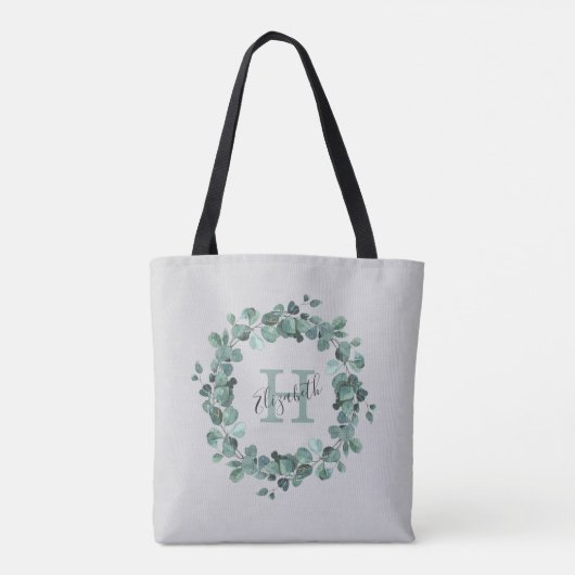 Waterverf Eucalyptus Wreatmonogram Canvas tas (Achterkant)