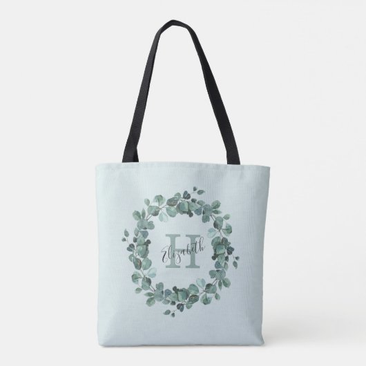 Waterverf Eucalyptus Wreatmonogram Canvas tas (Achterkant)