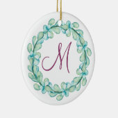 Waterverf Eucalyptus Wreatmonogram kerstmis Keramisch Ornament (Rechts)