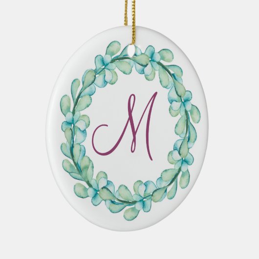 Waterverf Eucalyptus Wreatmonogram kerstmis Keramisch Ornament (Rechts)