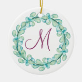 Waterverf Eucalyptus Wreatmonogram kerstmis Keramisch Ornament (Voorkant)