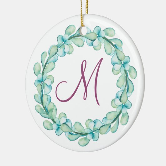 Waterverf Eucalyptus Wreatmonogram kerstmis Keramisch Ornament (Links)