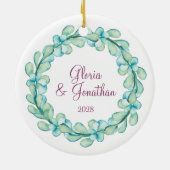 Waterverf Eucalyptus Wreatmonogram kerstmis Keramisch Ornament (Achterkant)