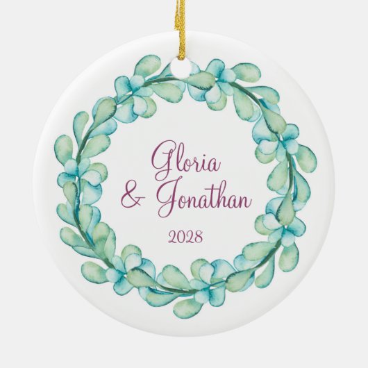 Waterverf Eucalyptus Wreatmonogram kerstmis Keramisch Ornament (Achterkant)