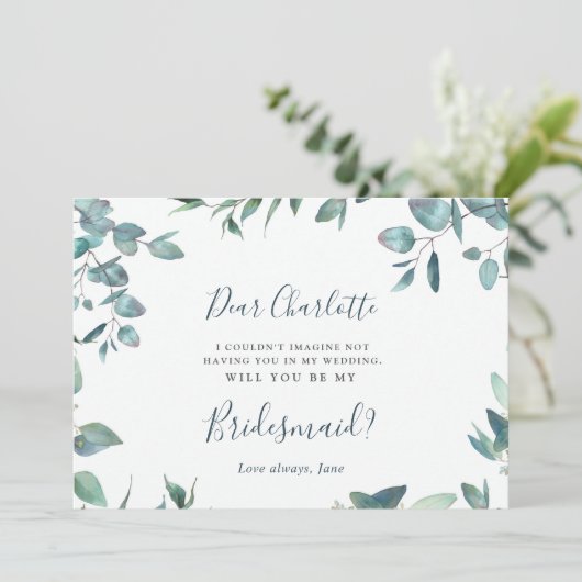 Waterverf Eucalyptus zal je mijn Bridesmaid zijn Kaart (Staand voorkant)
