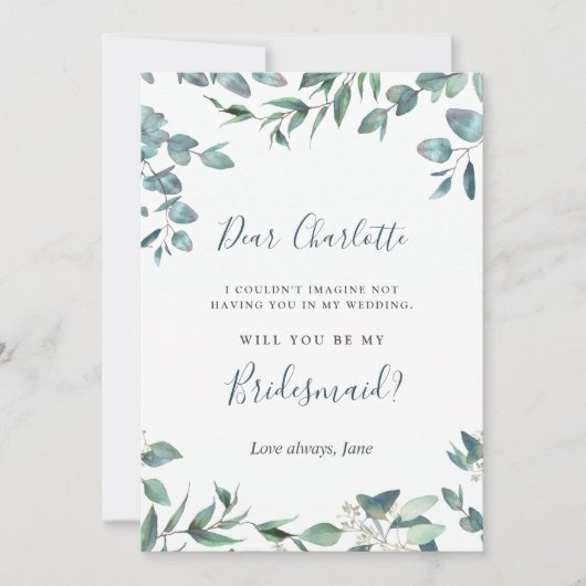 Waterverf Eucalyptus zal je mijn Bridesmaid zijn Kaart (Voorkant)